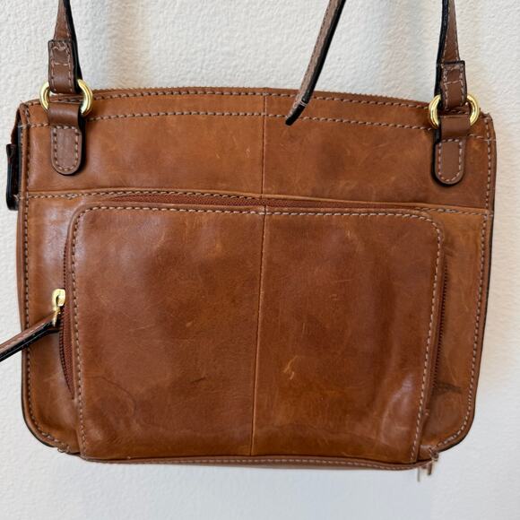 Tignanello Brown Leather Crossbody Bag Adjustable Strap Tassel Zip Closure - Picture 1 of 16